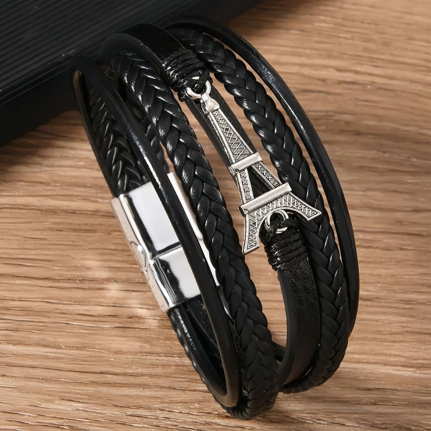 Men's Vintage Eiffel Tower Leather Bracelet