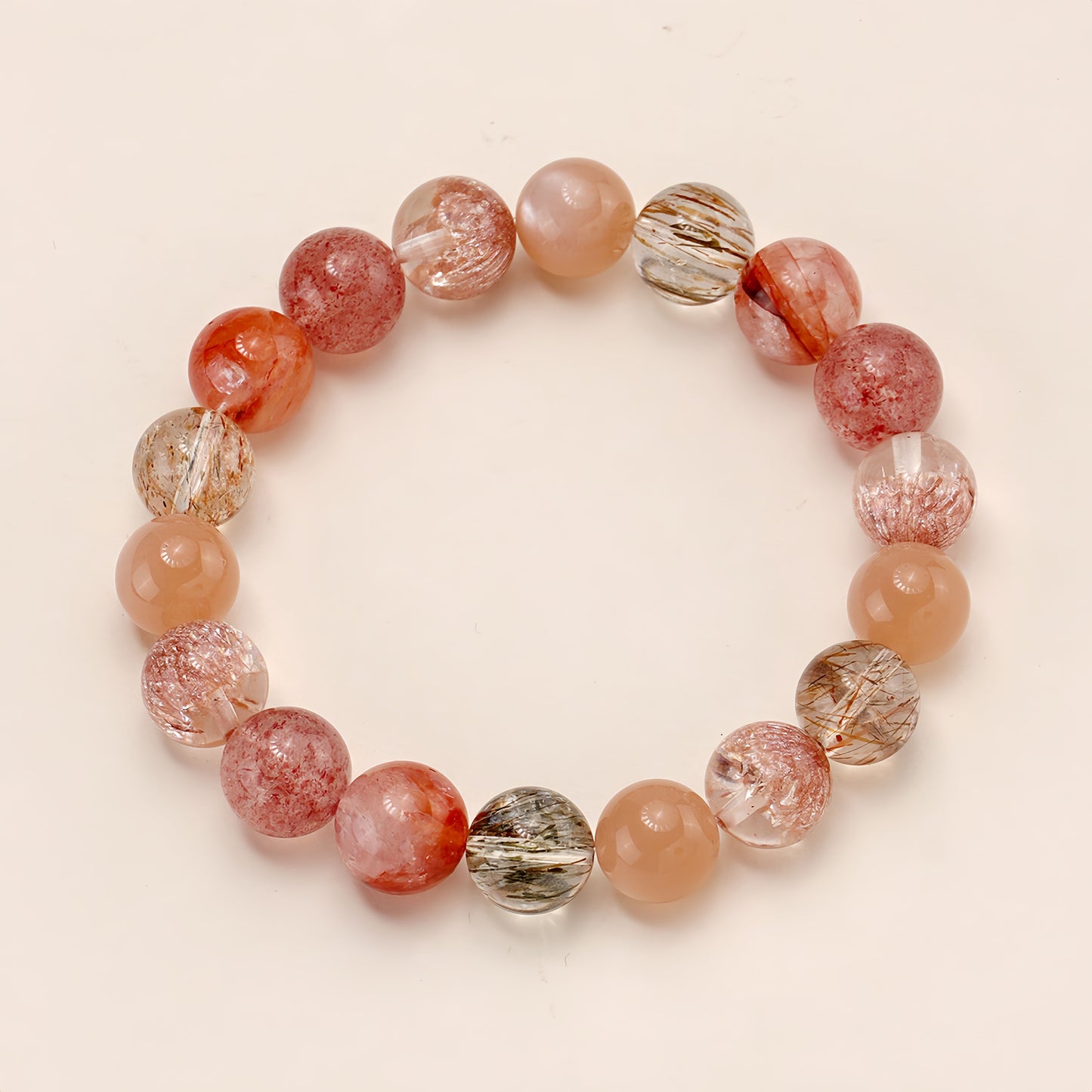 Colourful Rutilated Quartz & Red Harlequin Quartz Beaded Bracelet