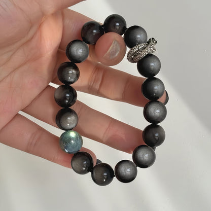 Lucky Dragon Silver Obsidian Men’s Bracelet