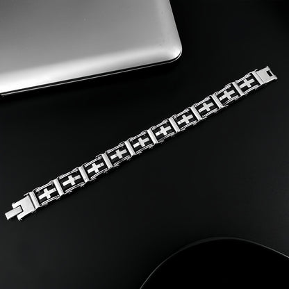 Cross Inlay Stainless Steel Link Bracelet