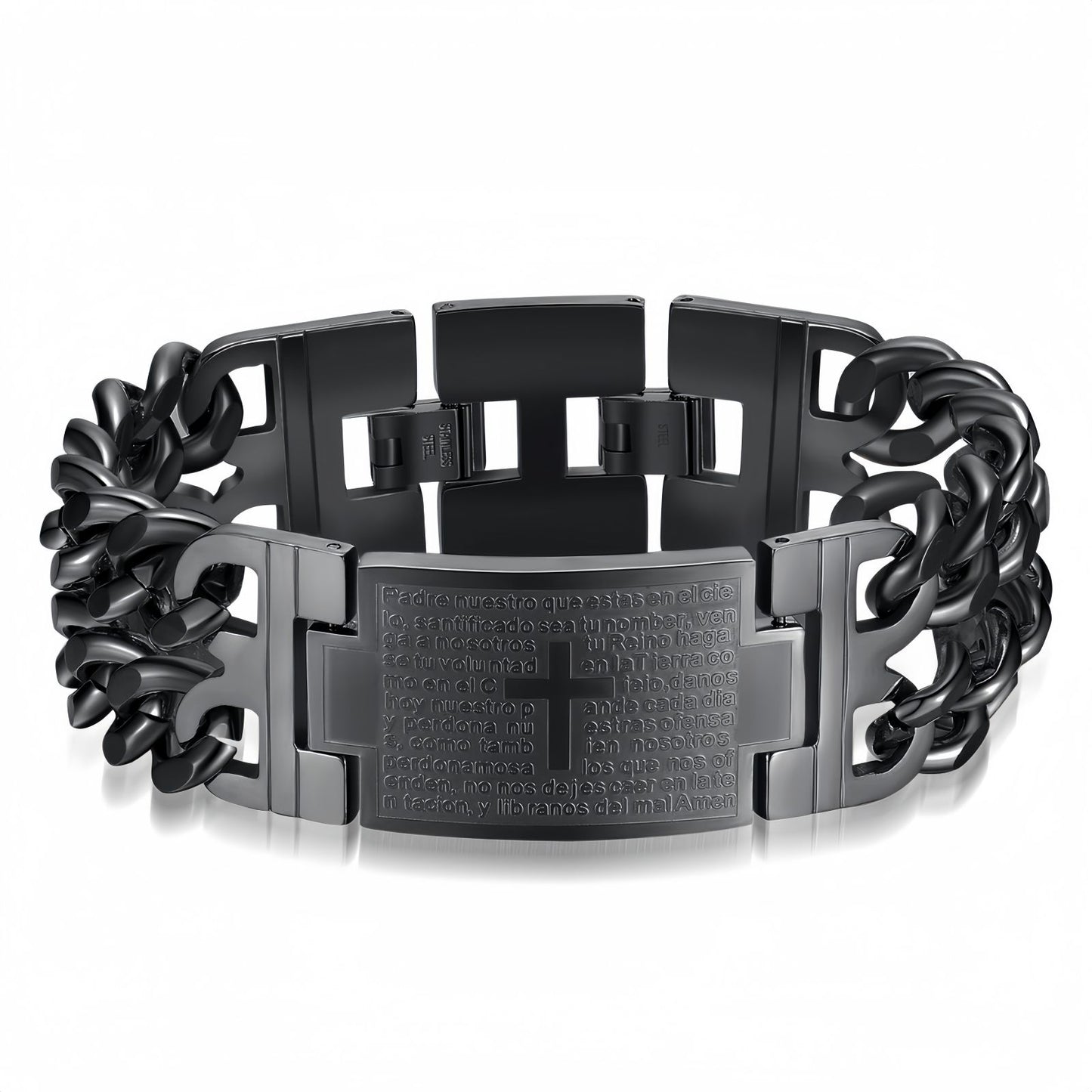 Cross Plate Double Row Curb Chain Bracelet
