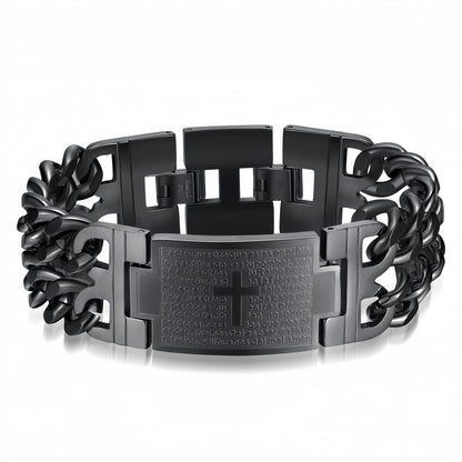 Cross Plate Double Row Curb Chain Bracelet