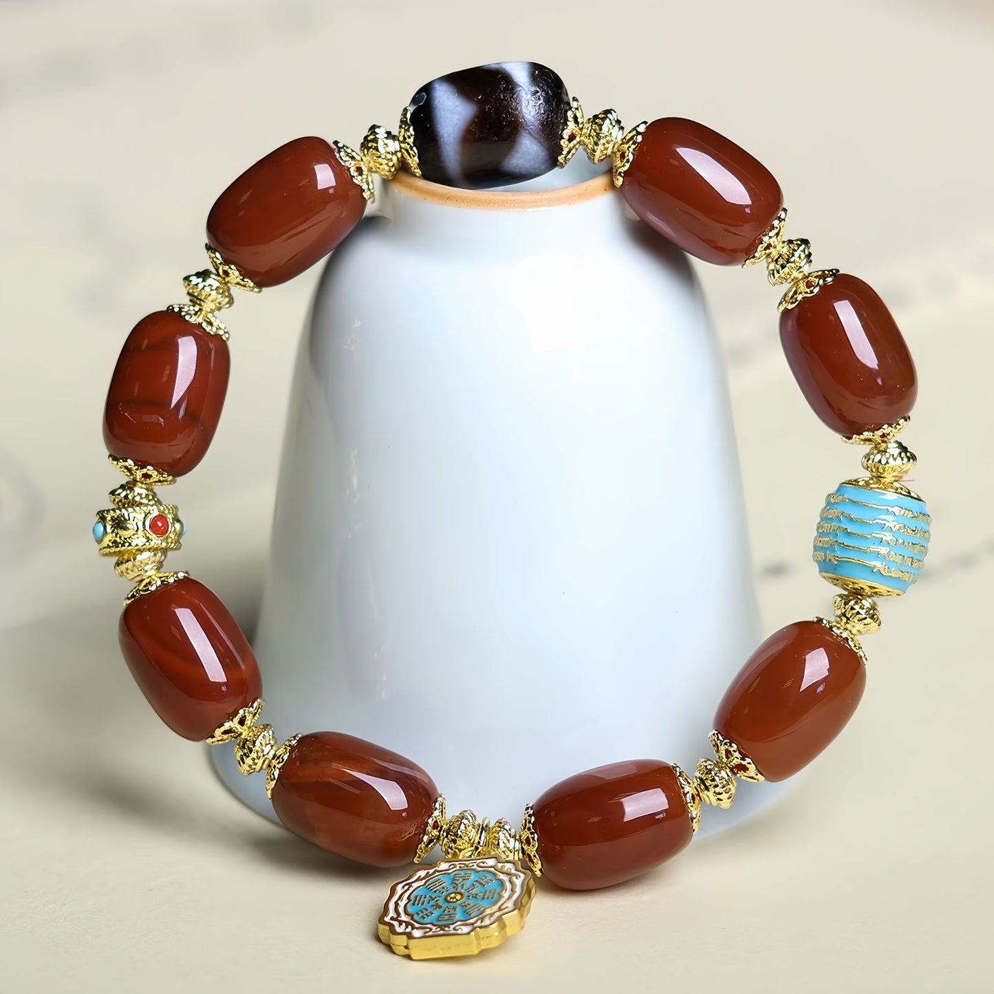 Red Agate Barrel Bead Bracelet