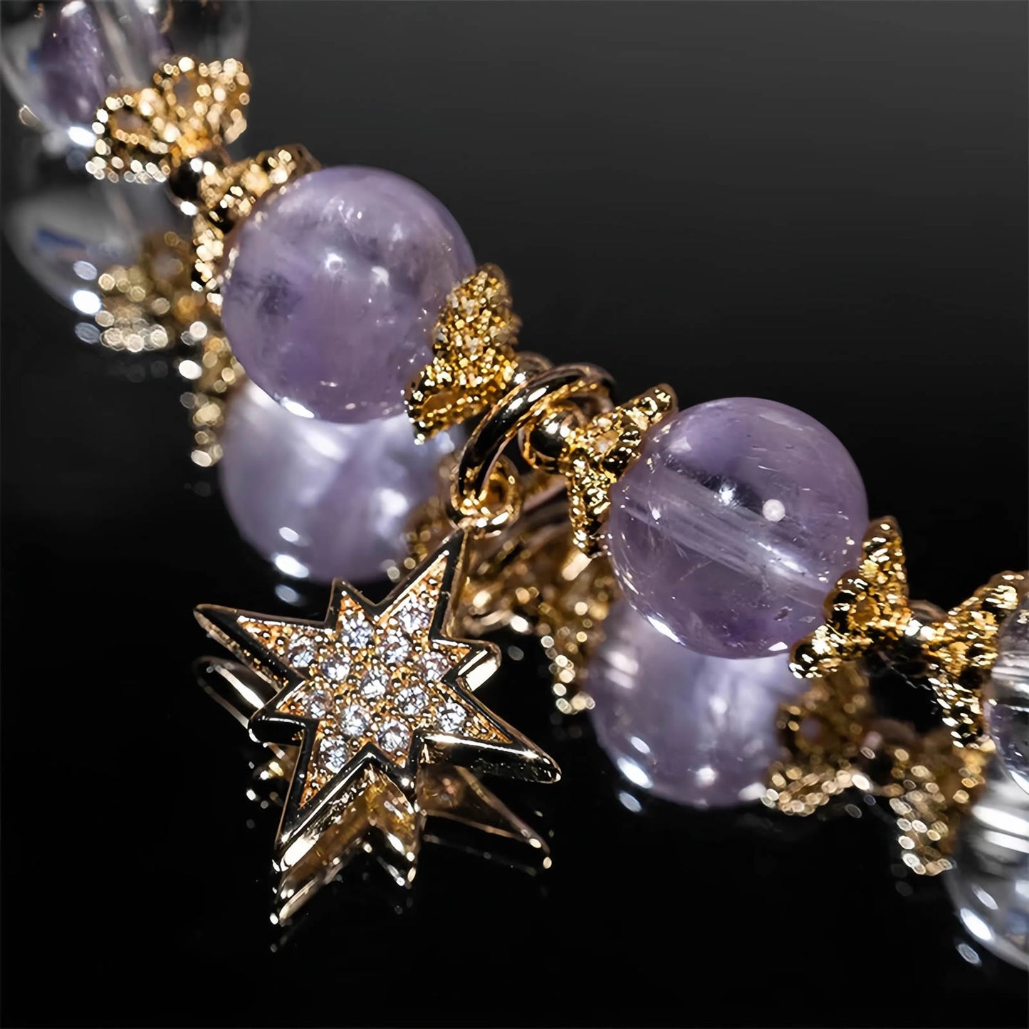 Amethyst Star Charm Beaded Bracelet