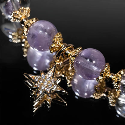 Amethyst Star Charm Beaded Bracelet