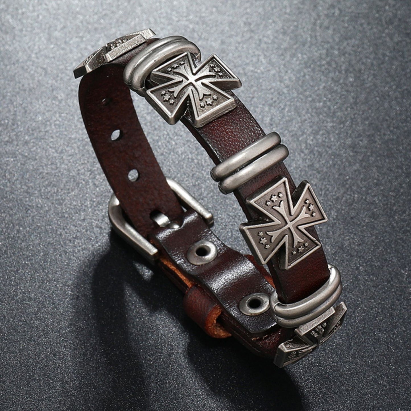 Men's Multi Cross Punk Leather Bracelet