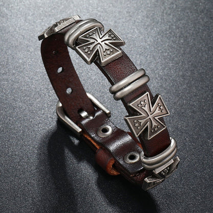 Men's Multi Cross Punk Leather Bracelet
