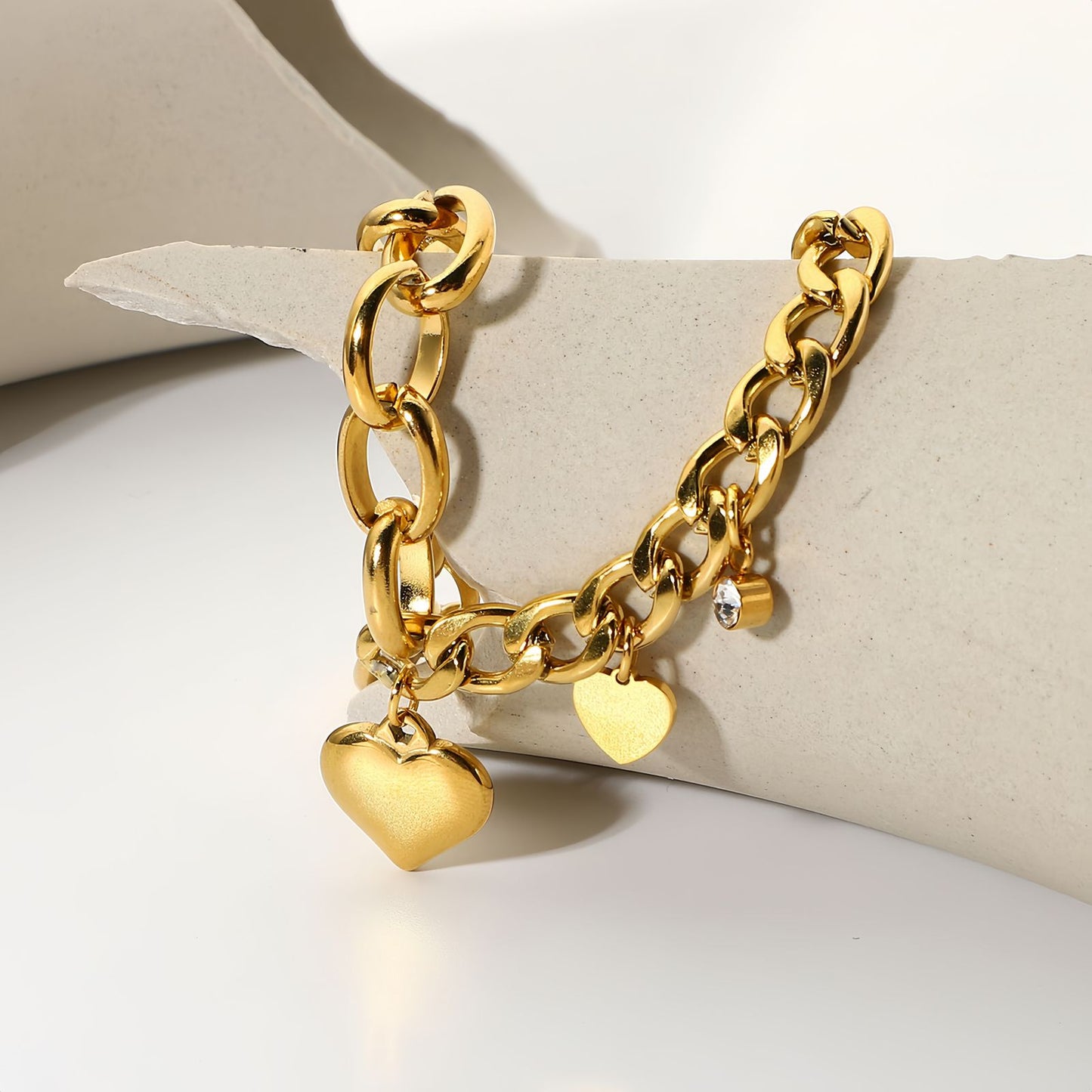 Heart Charm Cuban Oval Link Chain Bracelet