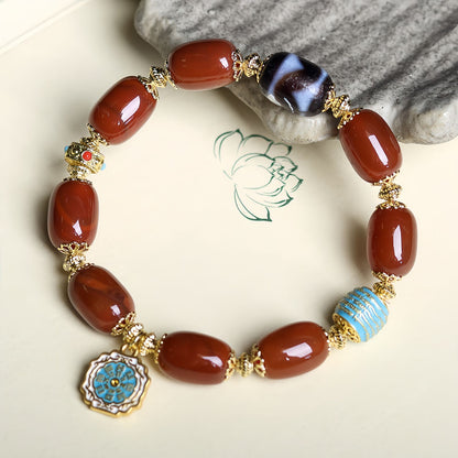 Red Agate Barrel Bead Bracelet