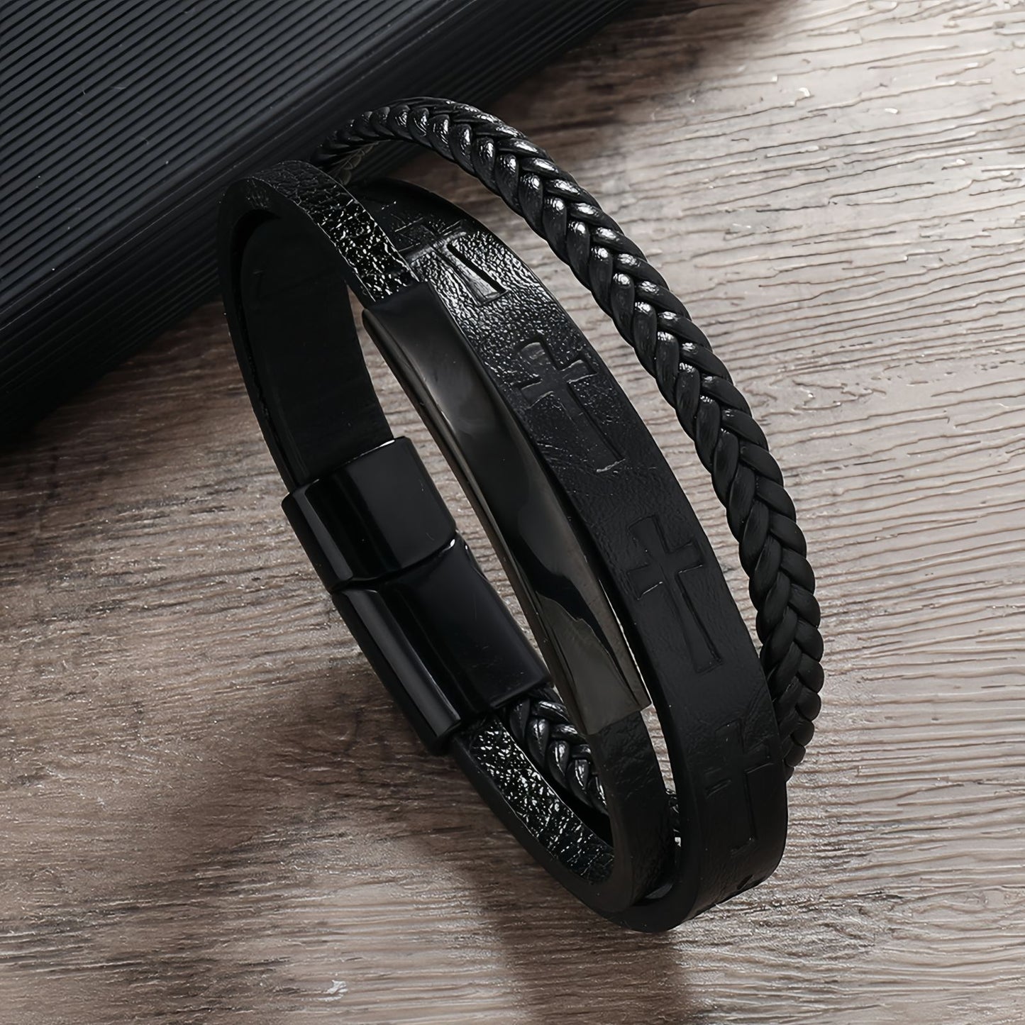 Cross Pattern Multi-Layer Men’s Leather Bracelet