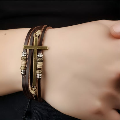 Women’s Cross Bar Layered Leather Bracelet
