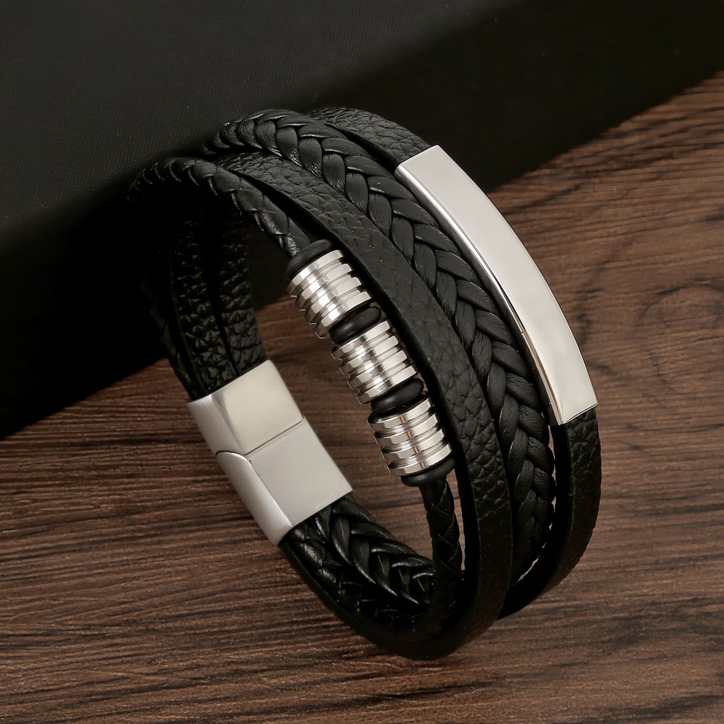 Men's Geometric Bar Leather Bracelet