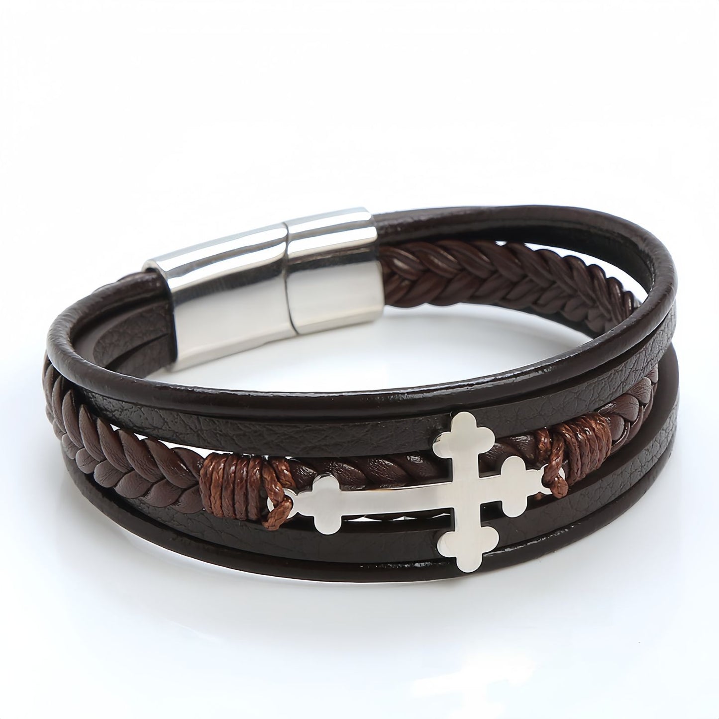 Men's Cross Braided Leather Bracelet