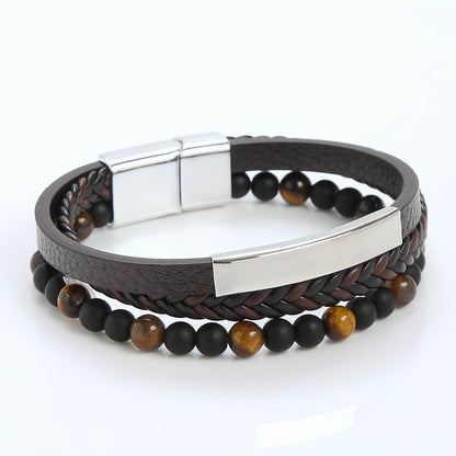 Men's Multi-Layer Braided Leather Beaded Bracelet