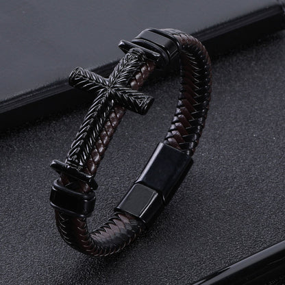 Men’s Punk Cross Leather Bracelet