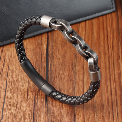 Bold Chain Link Leather Men's Bracelet