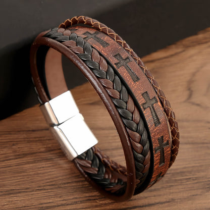 Men’s Cross Leather Bracelet