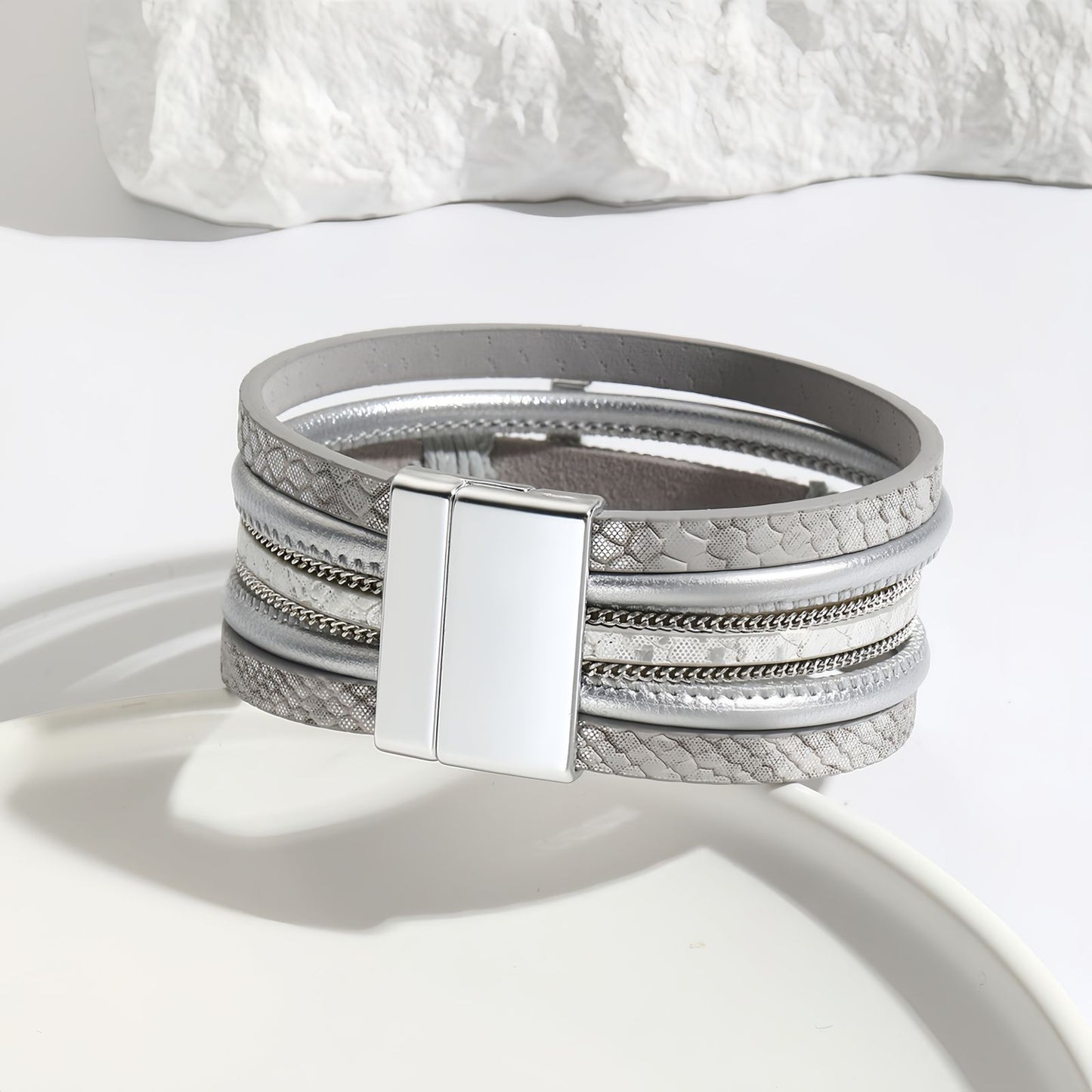 Wide Layered Leather Cross Bracelet