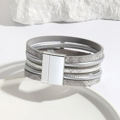 Wide Layered Leather Cross Bracelet