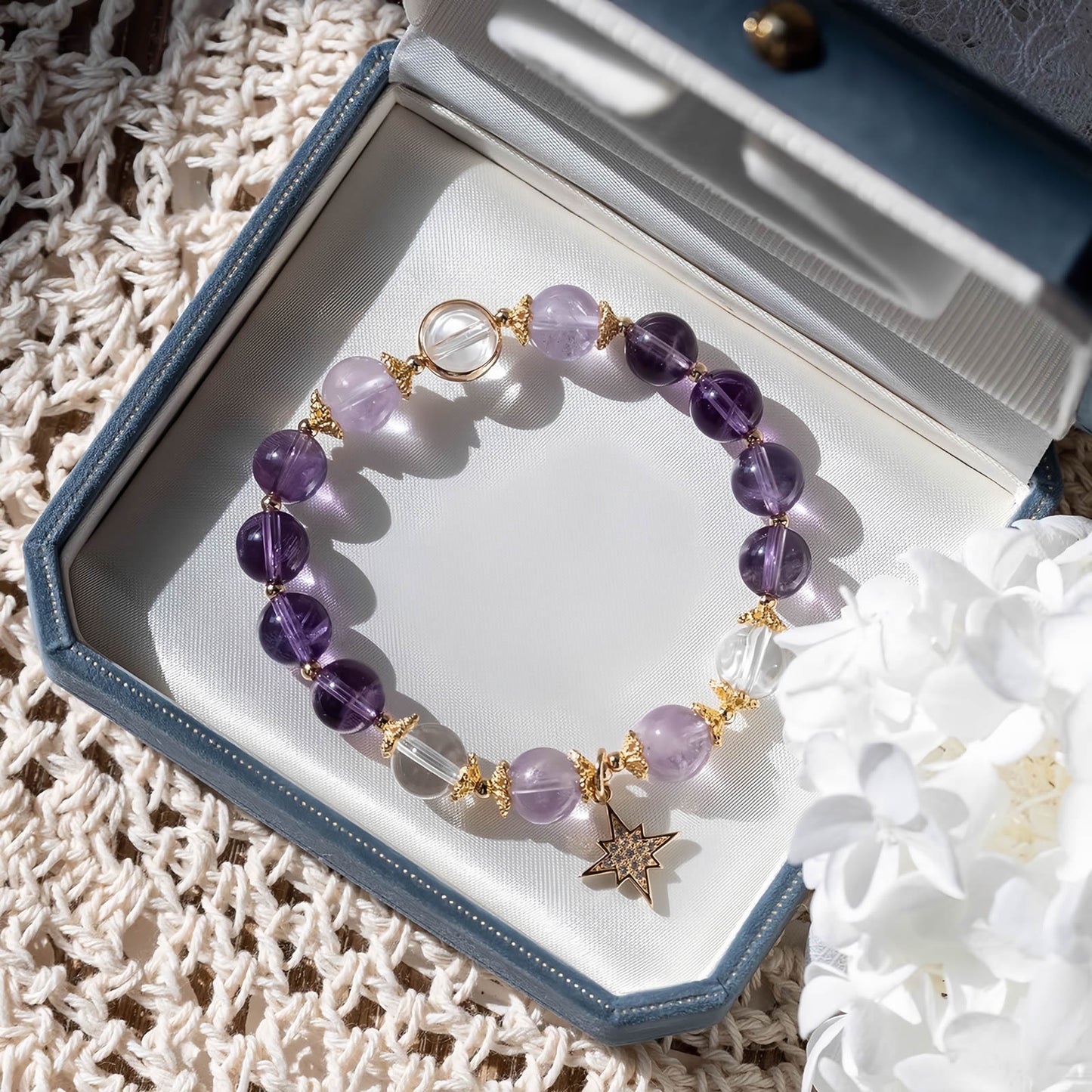 Amethyst Star Charm Beaded Bracelet