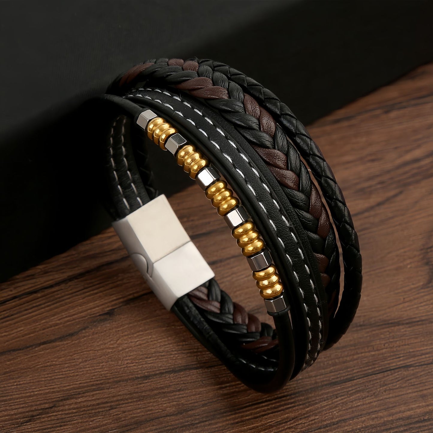 Men's Multi-Layer Beaded Leather Bracelet