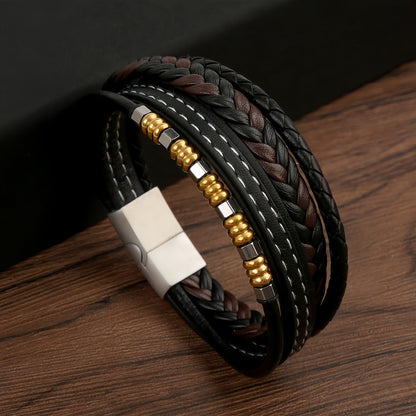 Men's Multi-Layer Beaded Leather Bracelet