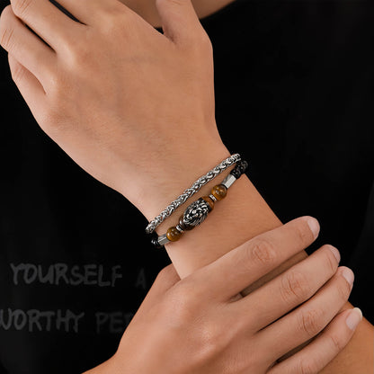 Tiger Eye Beaded Lion Head Bracelet