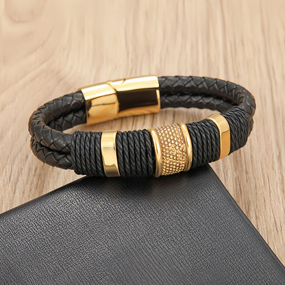 Layered Leather Steel Punk Men's Bracelet