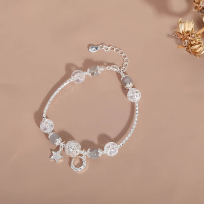 Moonstone Crystal Beaded Bracelet with Star & Moon Pendant