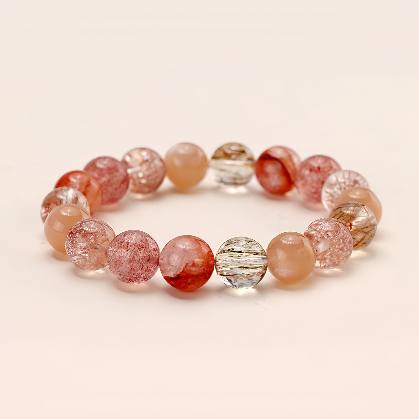 Colourful Rutilated Quartz & Red Harlequin Quartz Beaded Bracelet