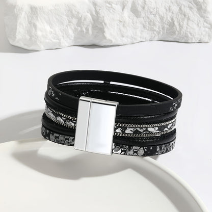Wide Layered Leather Cross Bracelet