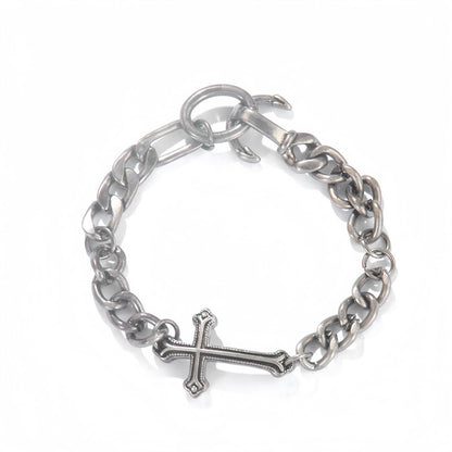 Cross Charm Curb Chain Bracelet