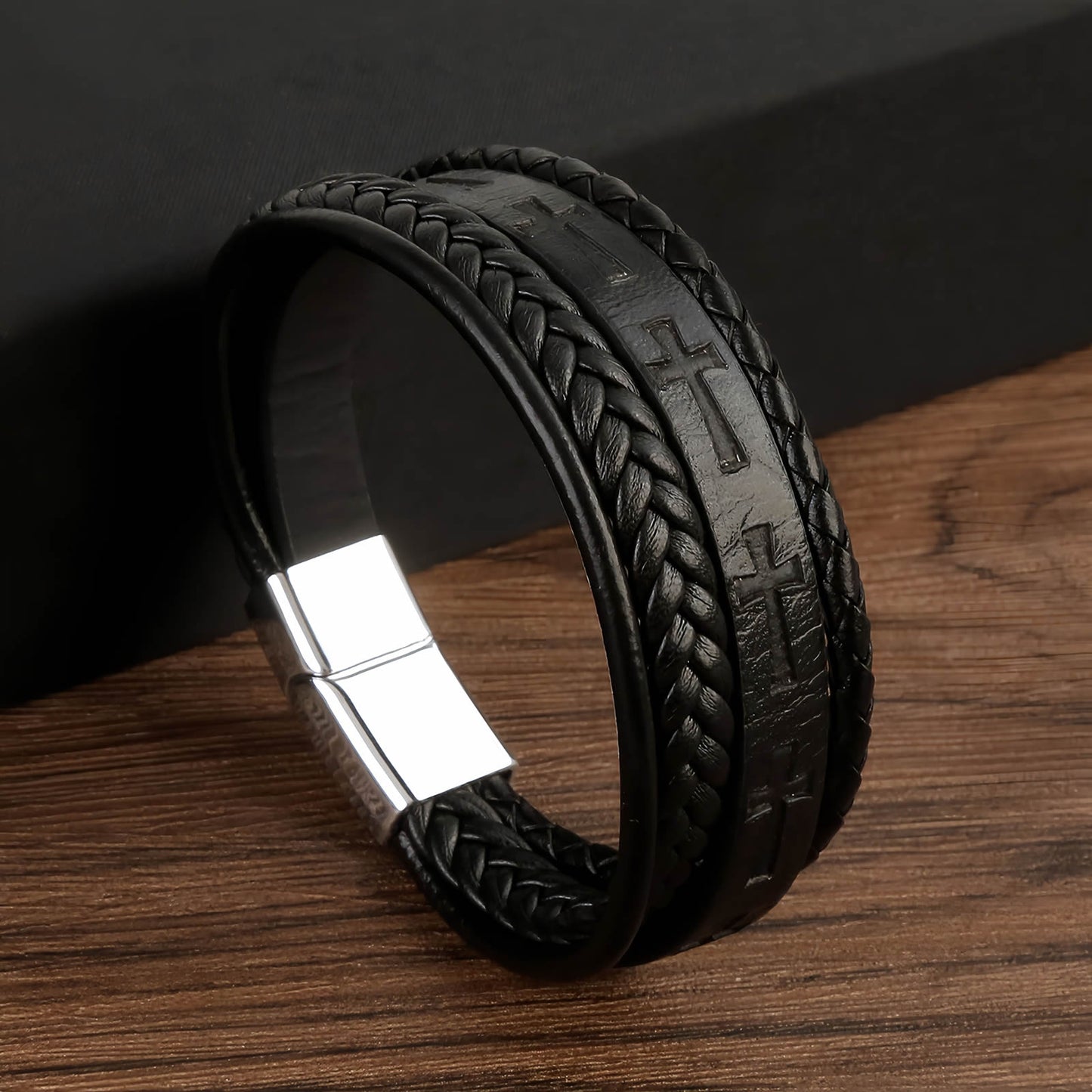 Men’s Cross Leather Bracelet