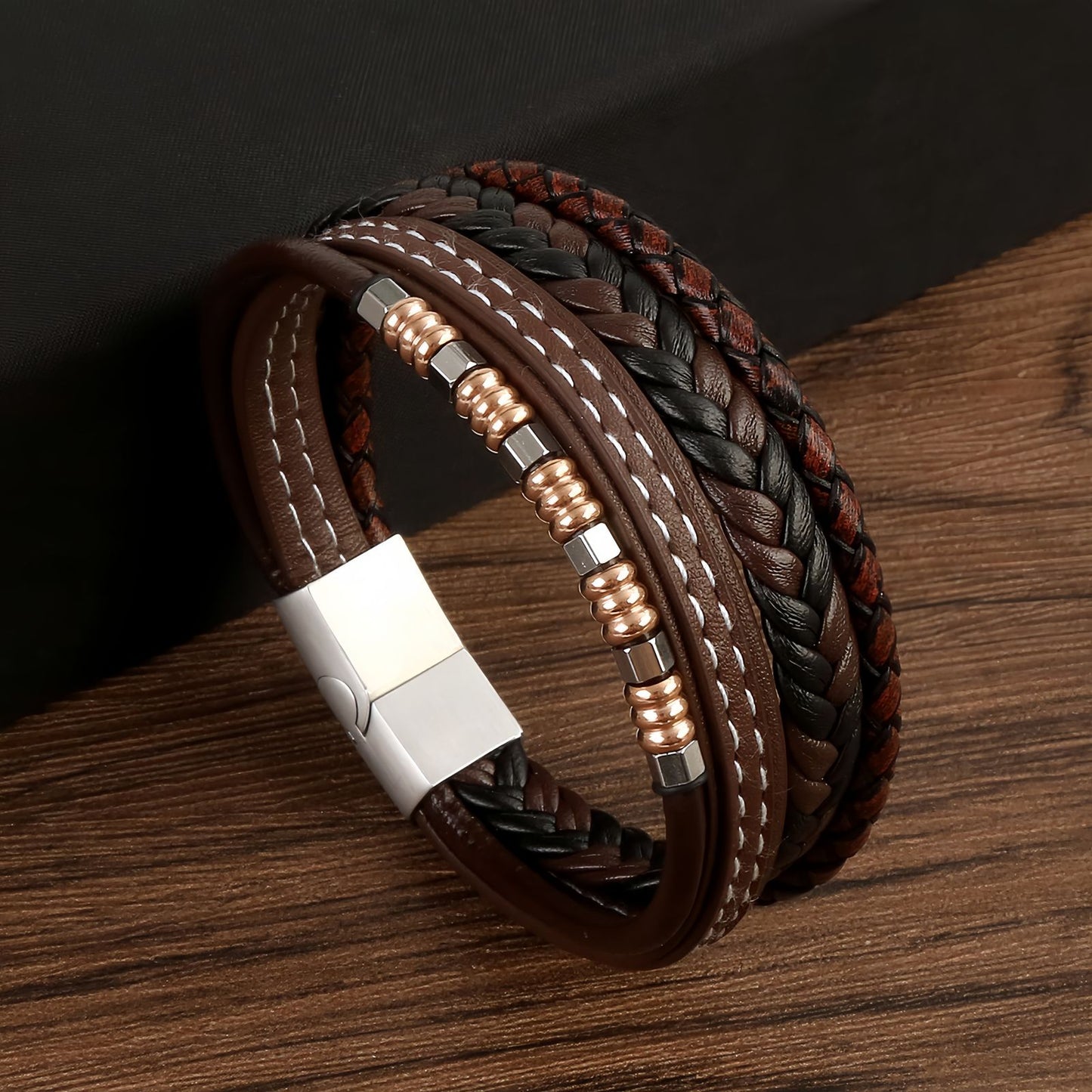 Men's Multi-Layer Beaded Leather Bracelet