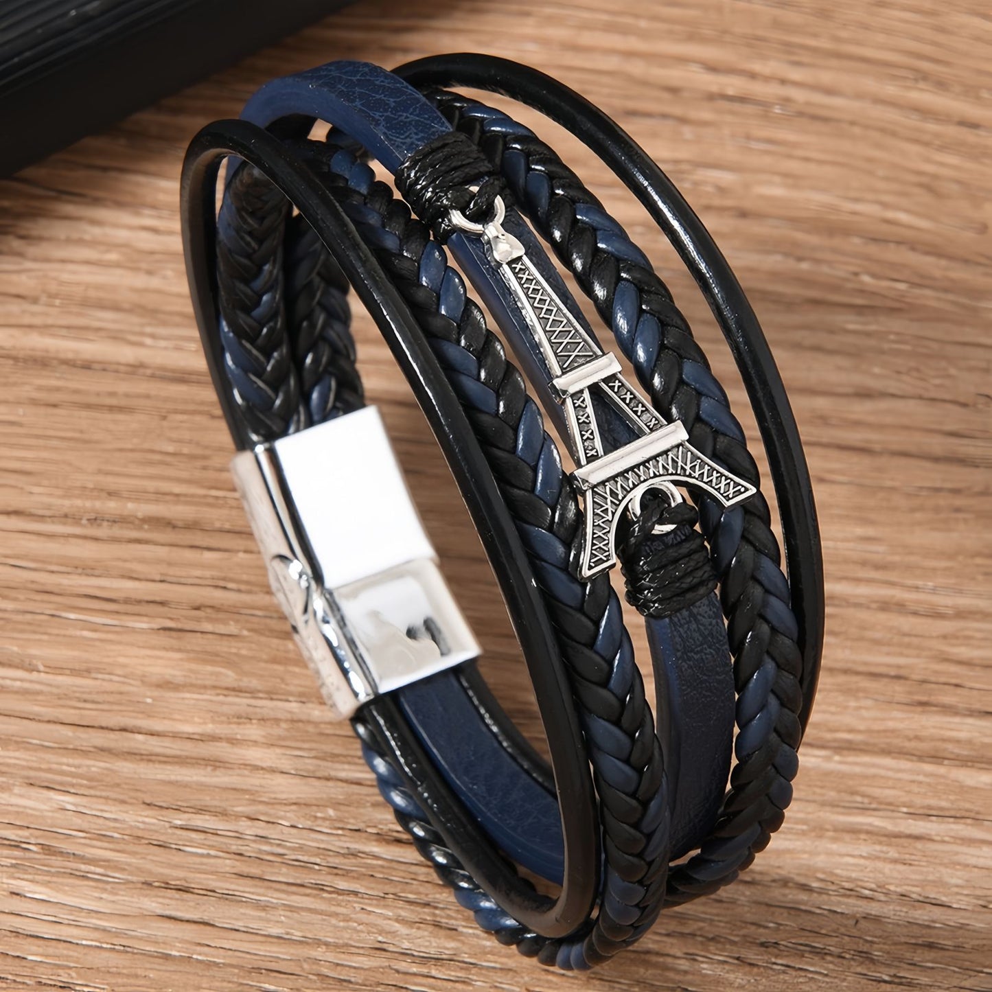 Men's Vintage Eiffel Tower Leather Bracelet