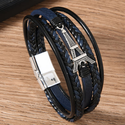 Men's Vintage Eiffel Tower Leather Bracelet