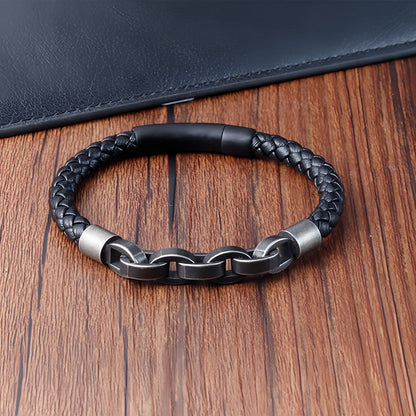 Bold Chain Link Leather Men's Bracelet