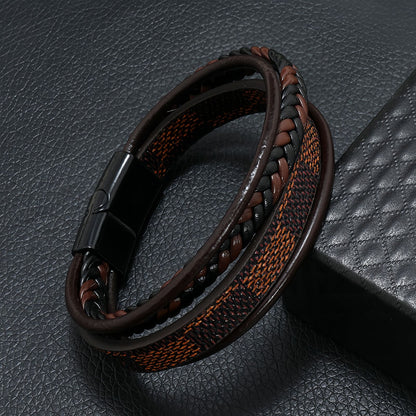 Striped Weave Men’s Leather Bracelet