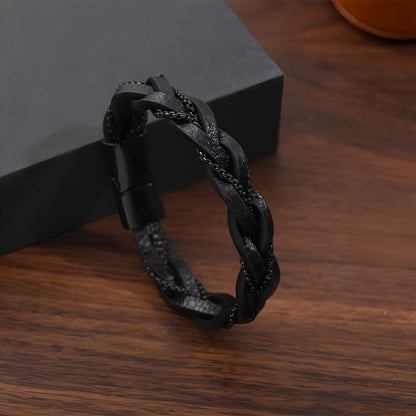 Braided Leather Chain-Link Men’s Bracelet