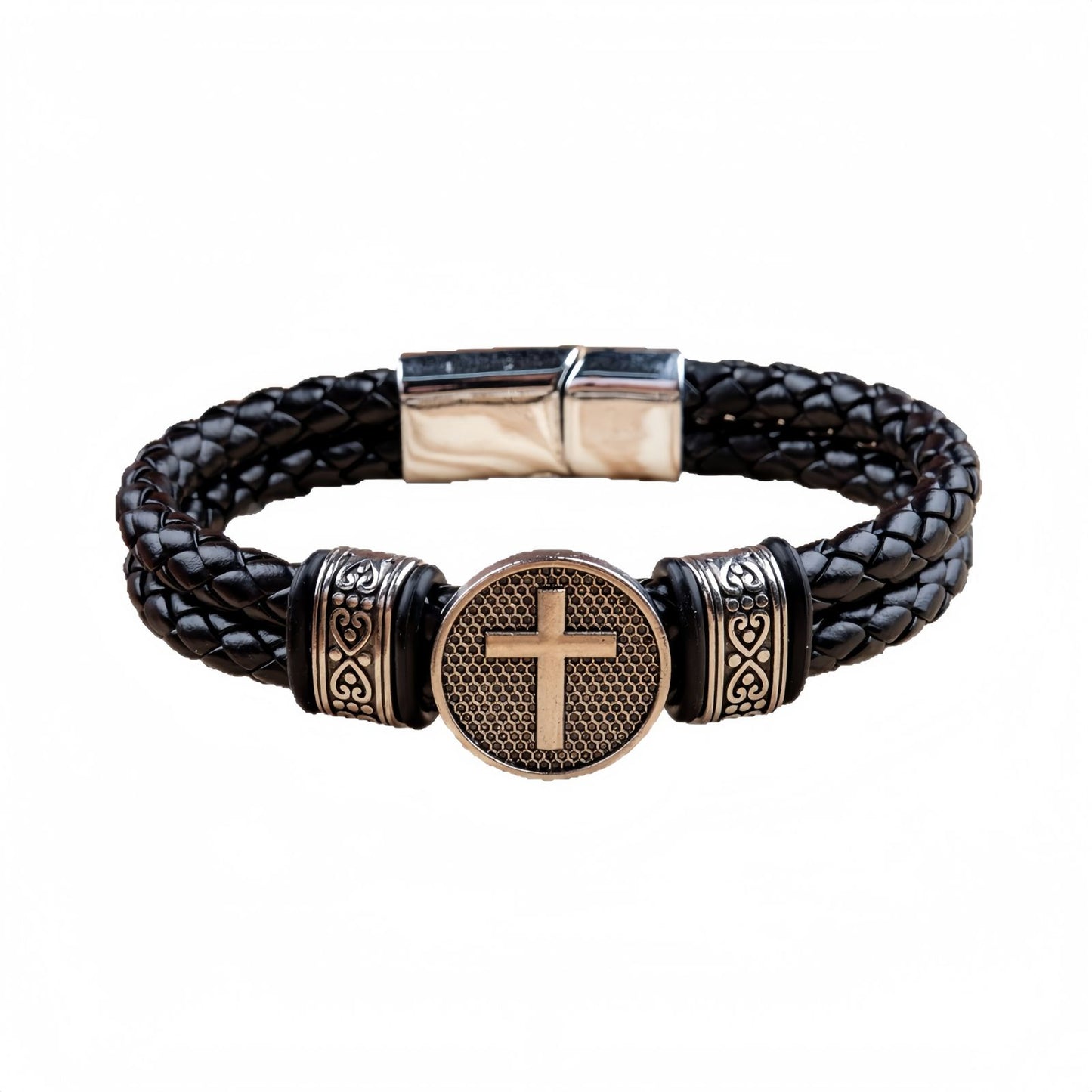 Men's Leather Round Cross Bracelet