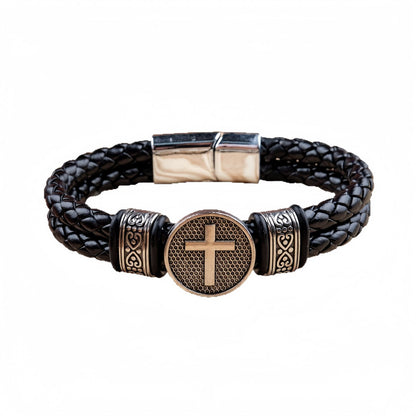 Men's Leather Round Cross Bracelet