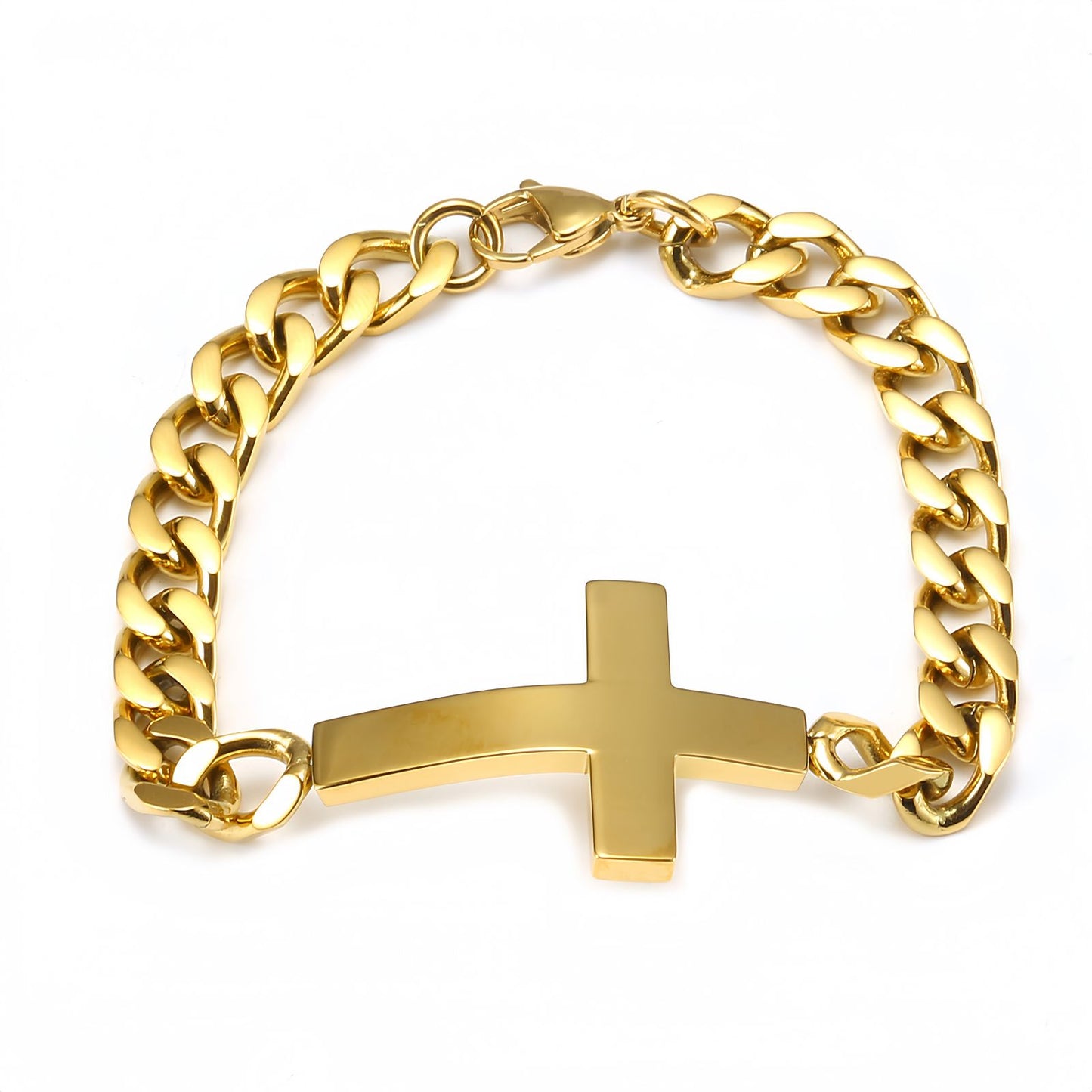Horizontal Cross Gold Cuban Link Bracelet
