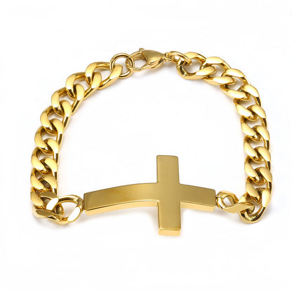 Horizontal Cross Gold Cuban Link Bracelet