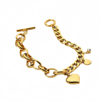 Heart Charm Cuban Oval Link Chain Bracelet