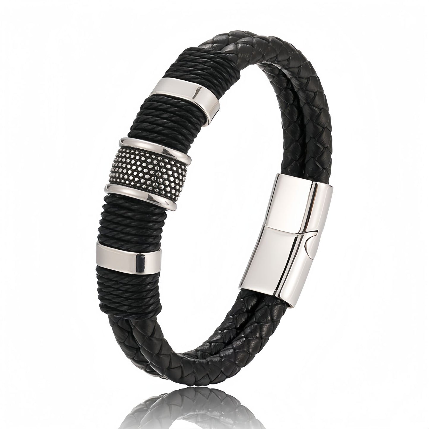 Layered Leather Steel Punk Men's Bracelet