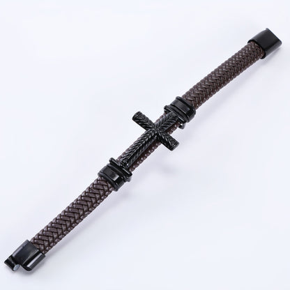 Men’s Punk Cross Leather Bracelet