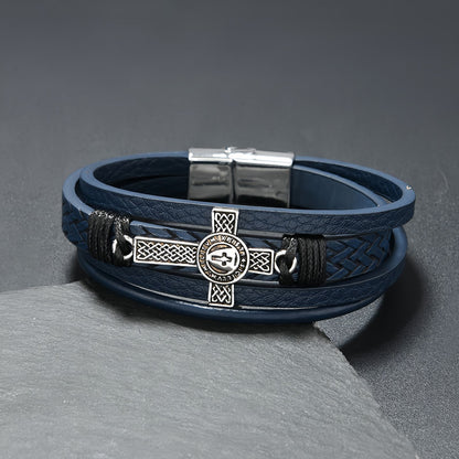 Men's Medallion Cross Braided Leather Bracelet