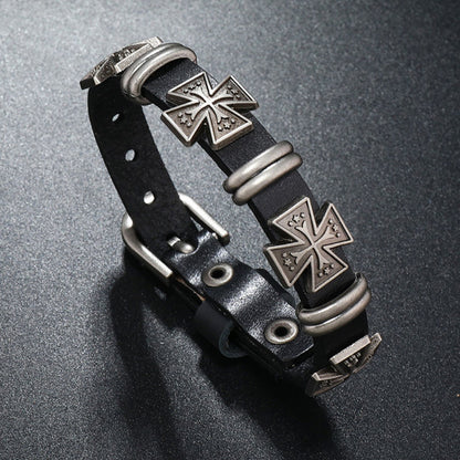 Men's Multi Cross Punk Leather Bracelet