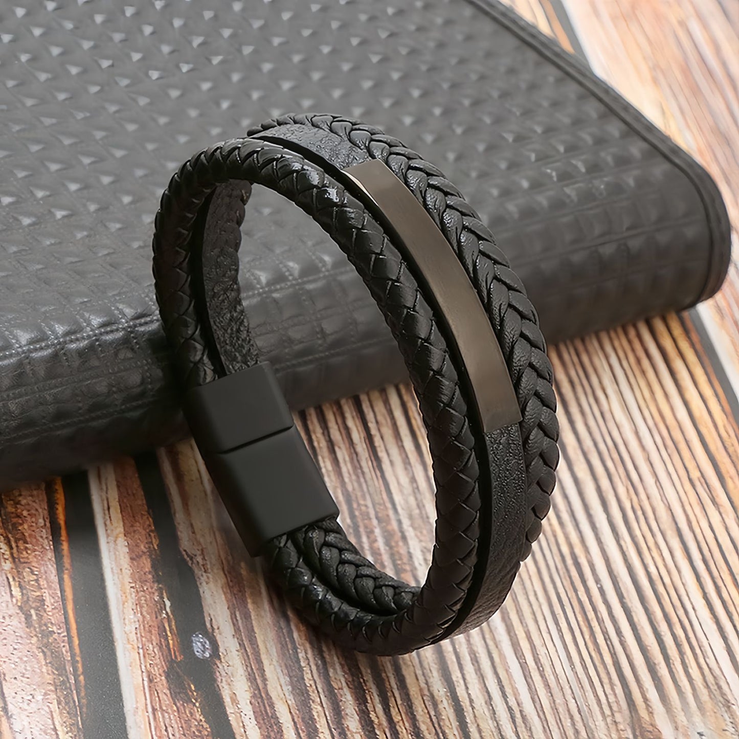 Geometric Bar Layered Leather Bracelet for Men