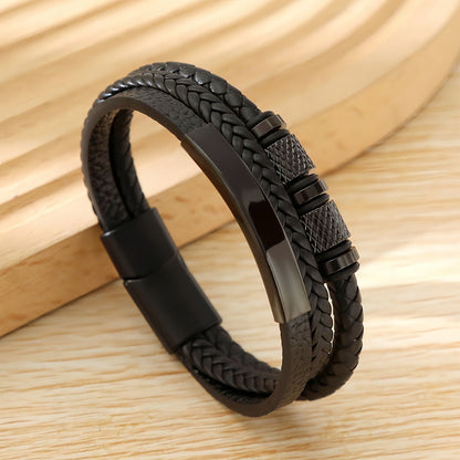 Men’s Geometric Multi-Layer Leather Bracelet